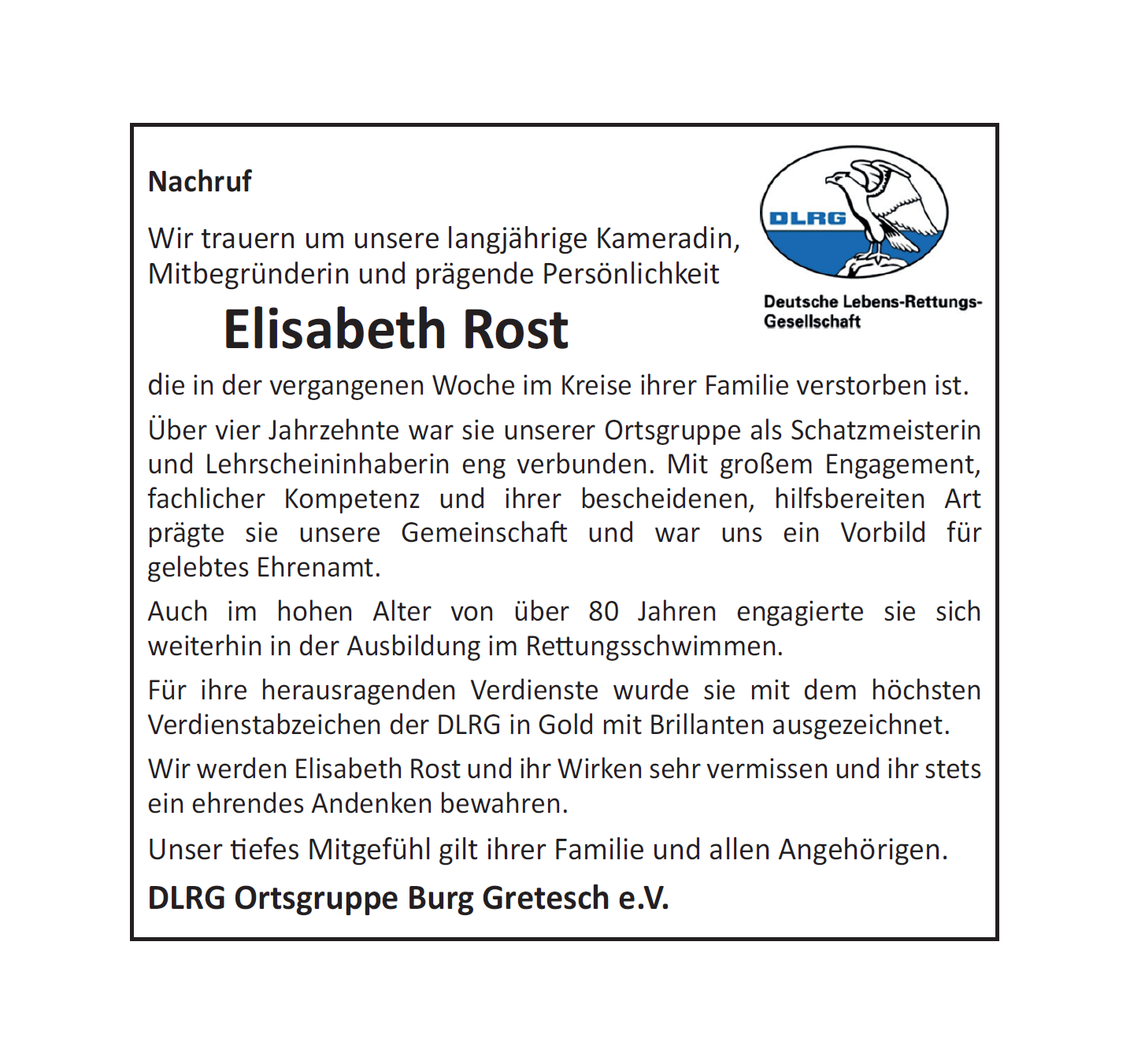Nachruf  Elisabeth Rost